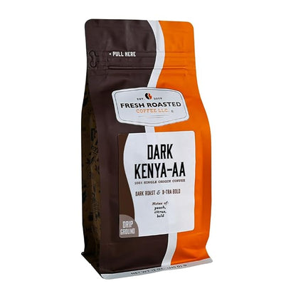 Fresh Roasted Coffee, Dark Kenya AA Drip Ground Coffee, Dark Roast, Kosher, 12 oz