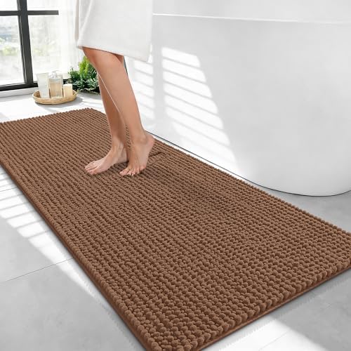 OLANLY Thick Chenille Bathroom Runner Rugs 44x24, Absorbent Bath Mat, Mocha