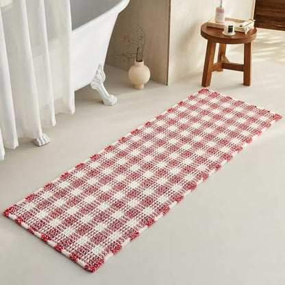 TYUU Long Christmas Bath Mat, Cute Waffle Runner Rug, 72x24 Red & White