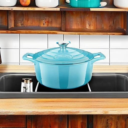 La Cuisine Enameled Cast Iron Dutch Oven Casserole Dish Pot with Lid, 2.1 QT 7.8" /20cm Dia. Internal Matt Black Enamel Coating, 2-tone Teal Enamel Exterior, Oven Safe up to 500° F for bread baking