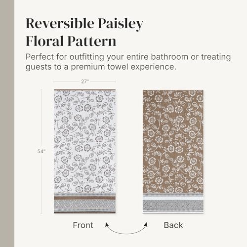 Modern Threads 6 Piece Bath Towel Set – Bathroom Set with 2 Bath Towels, 2 Hand Towels, and 2 Wash Cloths – 100% Cotton, Super Absorbent & Extra Soft – Reversible Floral Trail (Taupe Brown)