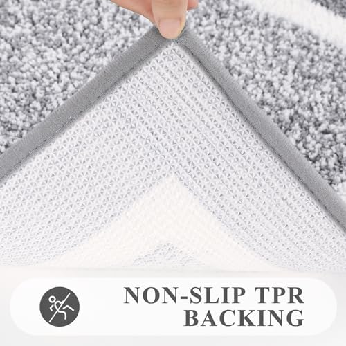 Pauwer Bathroom Rug Sets 3 Piece, Non Slip Washable Bath Mat, Light Grey