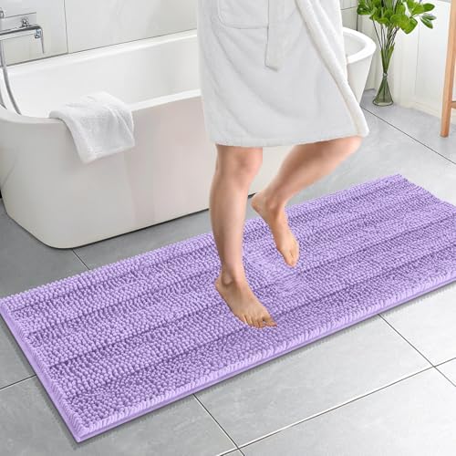 OLANLY Thick Bathroom Runner Rugs 59x20, Soft Chenille Bath Rugs, Lavender