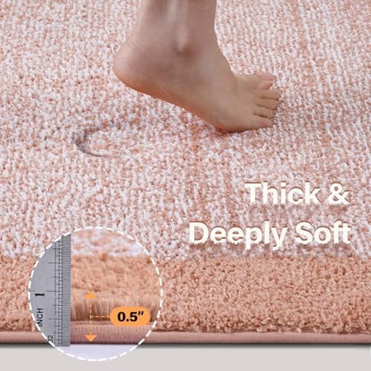 60x24 Long Bathroom Rugs Non Slip Washable, Soft Absorbent Bath Mat Pink