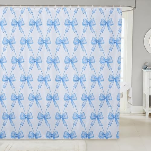 jejeloiu Cute Bow Bathroom Accessories 72"x78" Blue Bowknot Shower Curtain for Bathroom Decor for Kids Boys Girls Kawaii Bath Curtain Waterproof Polyester Fabric for Stalls Bathtubs Princess
