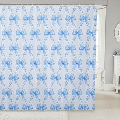jejeloiu Cute Bow Bathroom Accessories 72"x78" Blue Bowknot Shower Curtain for Bathroom Decor for Kids Boys Girls Kawaii Bath Curtain Waterproof Polyester Fabric for Stalls Bathtubs Princess