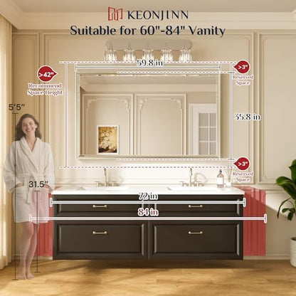 Keonjinn 60" x 36" Large Brushed Nickel Bathroom Mirror, Aluminum Alloy