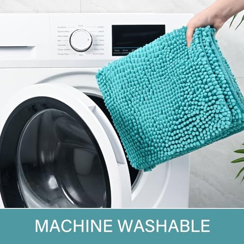 LOCHAS Luxury Bathroom Rug Shaggy Bath Mat 24 x 48 Inch, Teal Blue