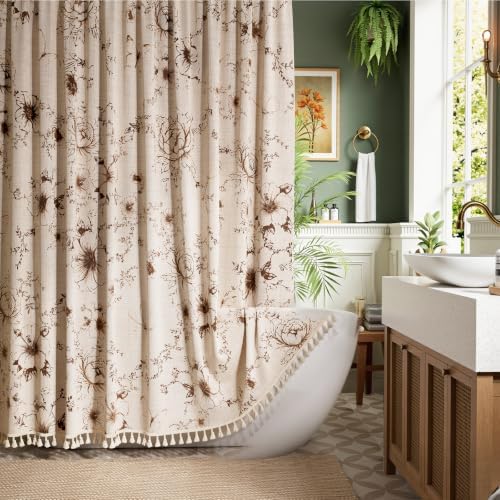 Vintage Floral Shower Curtain with 12 Clear Rings - 72" W x 72" L