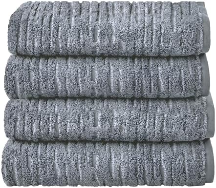 SKL Home CloudSoft 100% Cotton Luxury 4-Piece Bath Towel Set, Smoke Blue