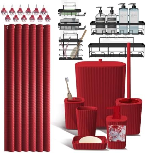 Clara Clark Bathroom Set - Christmas Bathroom Accessories Set, 24PC Bathroom Accessory Set, Christmas Bathroom Sets with Adhesive Corner Shower Caddy Hanging, Toilet Brush, Trash Can & Soap Dispenser