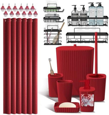 Clara Clark Bathroom Set - Christmas Bathroom Accessories Set, 24PC Bathroom Accessory Set, Christmas Bathroom Sets with Adhesive Corner Shower Caddy Hanging, Toilet Brush, Trash Can & Soap Dispenser