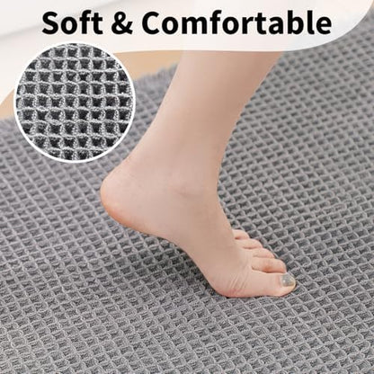 Waffle Bath Mat, Boho Bathroom Rugs Non Slip Washable, 18" x 30"