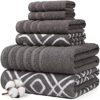 Modern Threads 6 Piece Bath Towel Set – Bathroom Set with 2 Bath Towels, 2 Hand Towels, and 2 Wash Cloths – 100% Cotton, Super Absorbent & Extra Soft – Reversible Classic Diamond (Gray)