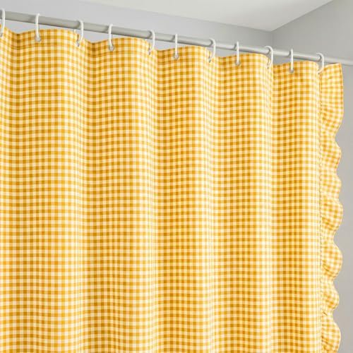 HunnmingRe Ruffled Gingham Shower Curtain Yellow