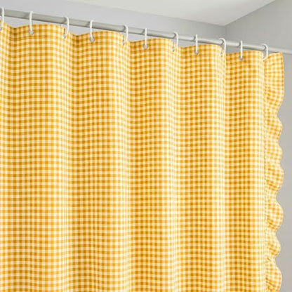 HunnmingRe Ruffled Gingham Shower Curtain Yellow