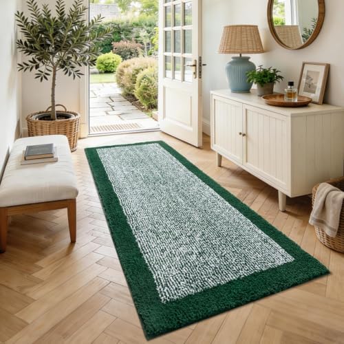 60x24 Bathroom Rugs Non Slip Washable, Soft Absorbent Bath Mat Dark Green
