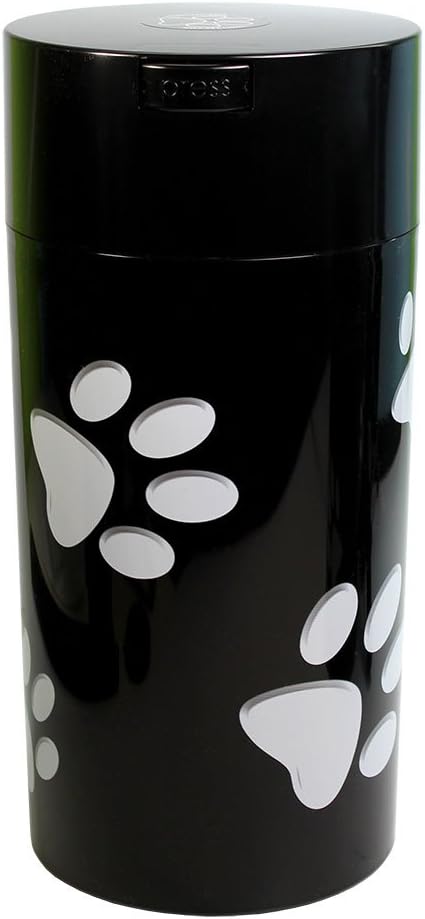 Tightpac Pawvac 5 to 24 Ounces Container, Airtight Pet Food and Treats Storage Jar - Patented Vacuum Seal Container for Pet Food, Treats and other Dry Goods - Black with Paws