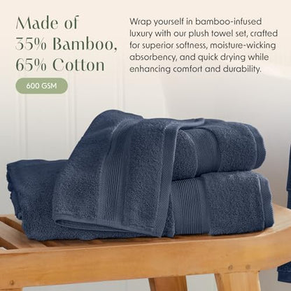 Springtree Home Luxury Bamboo Rayon Bath Towel Set | 4-Pack | French Blue
