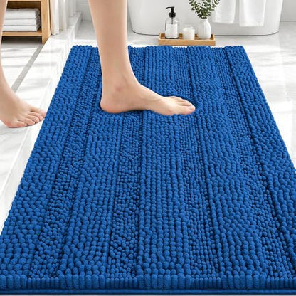 OLANLY Thick Bathroom Rugs 30x20, Soft Chenille Bath Rugs, Deep Navy Blue