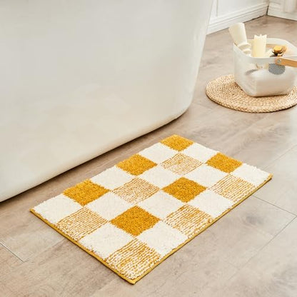 CozeCube Harvest Gold Checkered Bath Mat 32"x20" Non Slip Washable Rug