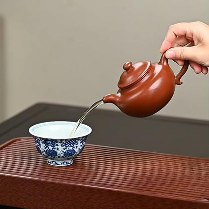 Handmade Purple Clay Teapot | Wrinkled Red Mud | 250cc | Lotus Seed Shape | 14 Holes Inner Push Water Outlet | Artisan Crafted Gongfu Tea Pot