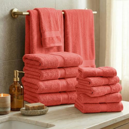 SUPERIOR Egyptian Cotton Ultra Plush & Absorbent, 12 Piece Set, Coral