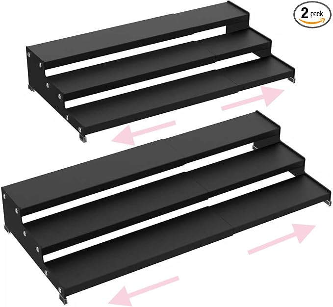 Step Can Organizer, Metal 3-Tier Spice Rack for Kitchen Counter, Storage Shelf for Canned Food, 2 Packs, Black, Without Holes