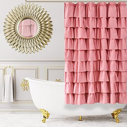 Pink Ruffle Shower Curtain for Bathroom, 72x72 inch, Ruffled Layered Fabric