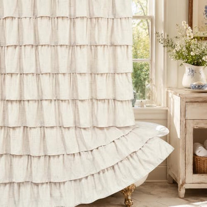 Farmhouse Shower Curtains for Bathroom, Ruffle Shower Curtain, 72"Wx72"L