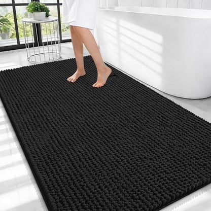 OLANLY Thick Chenille Large Bathroom Rugs 44x32, Absorbent Bath Mat, Black