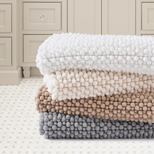 FRESHMINT Chenille Bath Rugs Set 2 Pieces, Cream White, 17''x24''+20''x47''