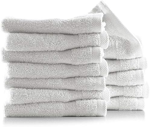 Hearth & Harbor Washcloths 12 Pack - 100% Cotton Washcloth for Body and face, High Absorbent and Soft 13"x13" Body Wash Cloth, Quick Dry - White Washcloths