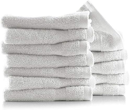 Hearth & Harbor Washcloths 12 Pack - 100% Cotton Washcloth for Body and face, High Absorbent and Soft 13"x13" Body Wash Cloth, Quick Dry - White Washcloths