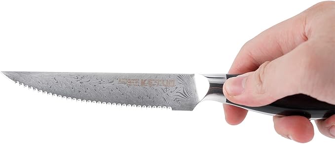 Ketuo Professional Chef Knife Damascus Carbon Steel with Laser Pattern Blade and Black Pakka Wood (4.5 Inch Steak Knife)