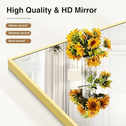 COFENY 36x72inch Bathroom Mirror, Gold Rectangle Mirror with Thin Metal Frame, Large Rectangular Wall Mirrors for Bathroom, Living Roomm, Hair Salon, Big Farmehouse Mirror Hang Horizontal/Vertical