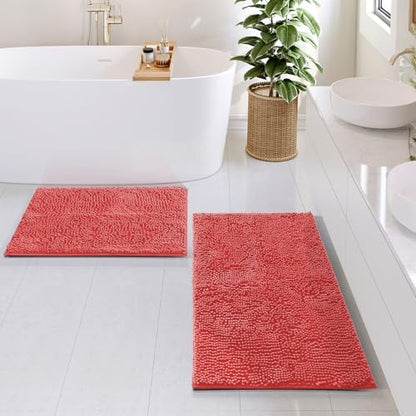 Hearth & Harbor Bathroom Rugs, Chenille Bath Mat - Machine Washable Bath Mats for Bathroom Non-Slip Backing Rubber, Quick Dry Bathroom Mat