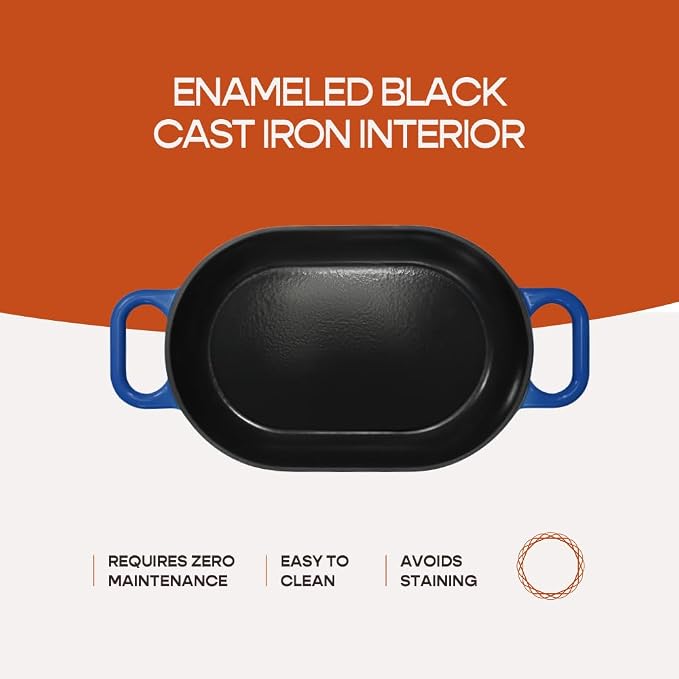 Krustic Enameled Cast Iron Dutch Oven for Professional Sourdough Bread Baking | 5.5 Quart Loaf Size Oval Cookware Pot with Lid | Triple-Layer Enamel Coating Pan with Non Stick Silicone Mat | Blue
