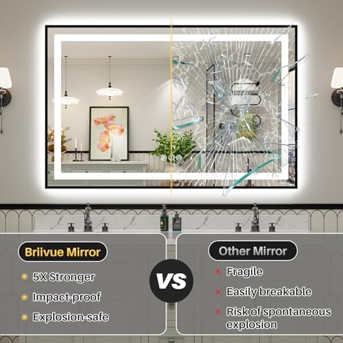 48x30 Inch LED Bathroom Mirror with Black Frame, Backlit & Front Lit