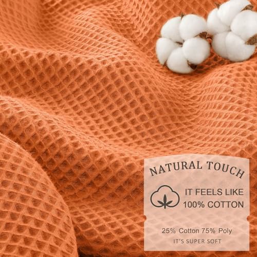 Waffle Shower Curtain Heavyweight Cotton Fabric Fall Orange 72Wx72L