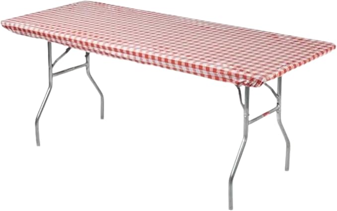 Kwik-Covers 8' Rectangle Plastic Table Covers 30" x 96", Bundle of 5 (Red Gingham)