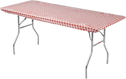 Kwik-Covers 8' Rectangle Plastic Table Covers 30" x 96", Bundle of 5 (Red Gingham)