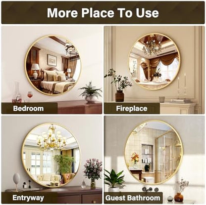 XRAMFY 24 Inch Round Mirror-Gold Circle Mirrors for Bathroom, Entryway