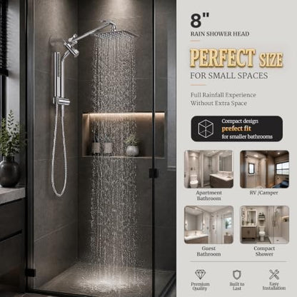 Veken All Metal 8" Luxurious Rain Shower Head with Handheld,High Pressure