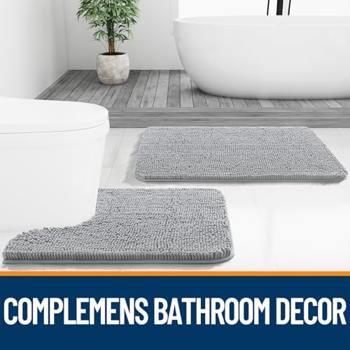 OLANLY Toilet Rugs U-Shaped 24x24, Soft Absorbent Chenille Contour Rugs