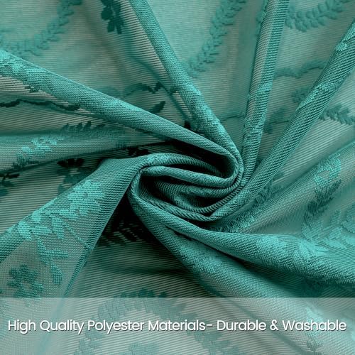 WAZZIO Teal Lace Shower Curtain for Bathroom 72" W x 72" L, Victorian Farmhouse Floral Pattern Tassel Fancy Shower Curtain Boho Washable Cloth Decorative Bath Curtains,1 Panel,Turquoise