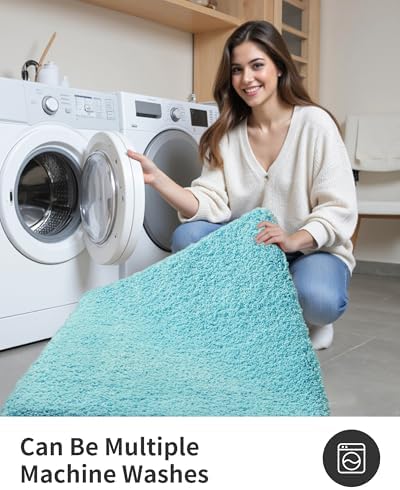 ILANGO Teal Bathroom Rugs 70" × 24" Non Slip & Super Absorbent Thick Soft, Washable Bath Carpet Runner for Floor, Microfiber Plush Shaggy Bath Mats with Rubber for Bedroom Bathtub Shower Room