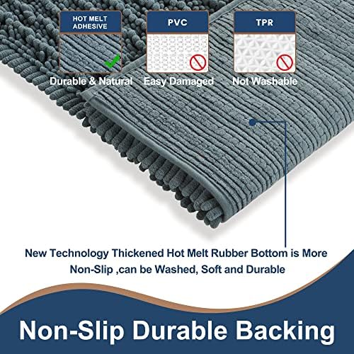 Luxury Chenille Dusty Blue Bathroom Rugs Sets 2 Piece, Thickened Hot Melt Rubber Bottom Bath Mats for Bathroom Non Slip,Bath Rugs Quick Dry Machine Washable for Shower Mat (32"x20"+17"x24")
