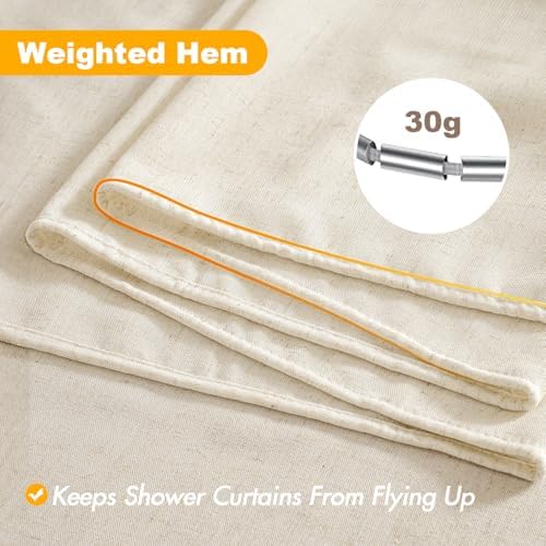 MIULEE Linen Buttonhole Fabric Shower Curtain Natural 72*80 12 Metal Hooks