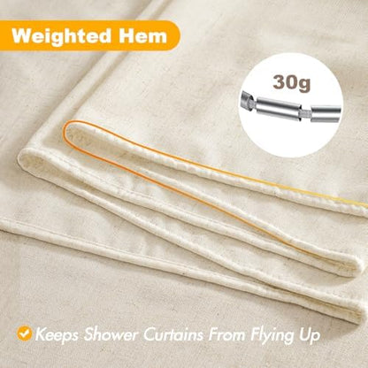 MIULEE Linen Buttonhole Fabric Shower Curtain Natural 72*80 12 Metal Hooks